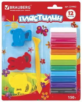 Пластилин классический 12 цветов, стек, 3 штампа, высшее качество, блистер