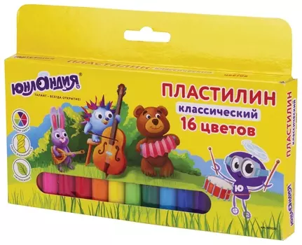 Пластилин классический "Юнландик-музыкант", 16 цветов, высшее качество