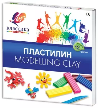 Пластилин классический "Классика", 12 цветов, со стеком