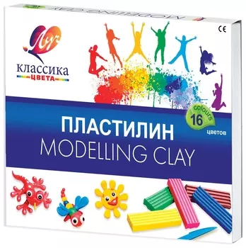 Пластилин классический "Классика", 16 цветов, со стеком