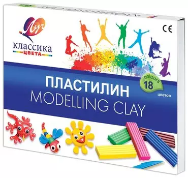 Пластилин классический "Классика", 18 цветов, со стеком