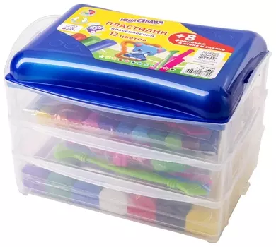 Пластилин в боксе юнландия "Юнландик В зоопарке", 12 цветов, 620 г, скалка, 4 стека, 8 формочек, 105866