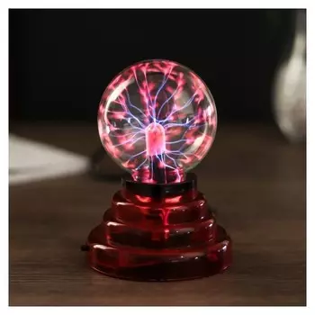 Плазменный шар на подставке, красный, 14 см