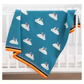 Плед вязаный крошка Я «Зайки» цвет синий, 80х100 см