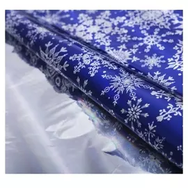 Пленка упаковочная Снежинки голография 100х70 см, синий