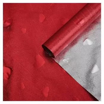 Плёнка металлизированная "Сердца", красный, 0,7 х 2 м