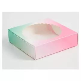 Подарочная коробка сборная с окном, розовая-зеленая, 11,5 х 11,5 х 3 см, набор 5 шт.