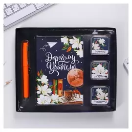 Подарочный набор: блокнот ручка скрепки зажимы "Дорогому учителю"