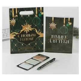 Подарочный набор ежедневник, стикеры и ручка пластик «С новым годом!»