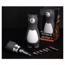 Подарочный набор инструментов "Почини свою берлогу", подарочная упаковка, набор бит 7 шт, держатель для бит