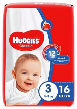 Подгузники Huggies Classic №3 4-9кг, 16 шт