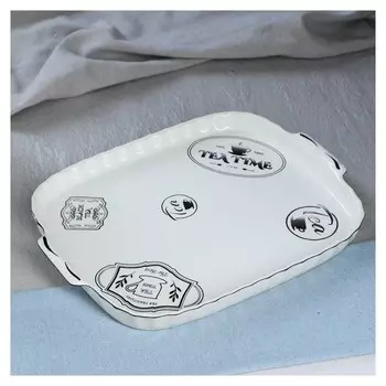 Поднос, белый, 31 см, с рисунком