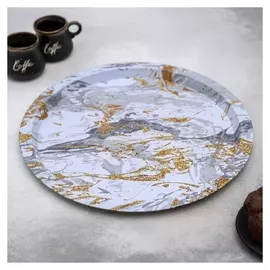 Поднос металлический «Золотой мрамор», 32×32×1,5 см, цвет белый