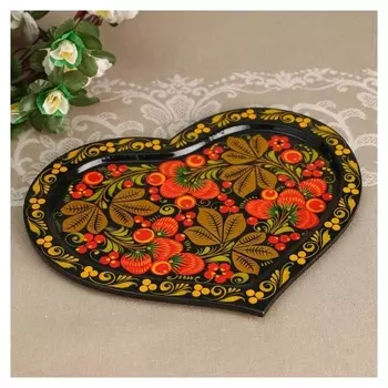 Поднос "Сердце", 25х20 см, хохлома