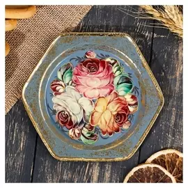 Поднос жостовский "Розы", угловой, D=15 см