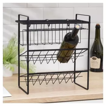 Подставка для бутылки 2 яруса, угол 45 градусов, цвет черный