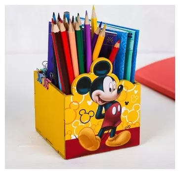 Подставка-органайзер деревянная для канцелярии Микки Цвет желтый