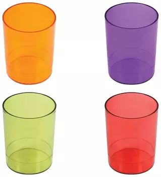 Подставка-органайзер стамм (Стакан для ручек), 4 цвета тонированный (красный, зеленый, оранжевый, фиолетовый), сн60