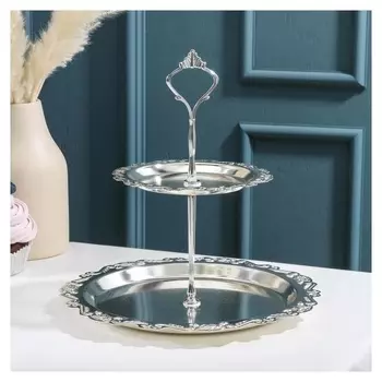 Подставка под фрукты «Изида», 2 яруса, 25×25×26 см, цвет серебро