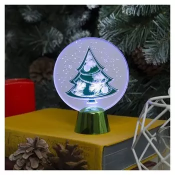 Подставка с динамикой "Елка" (Батарейки в комплекте), 11,5 см, 2 Led, белый