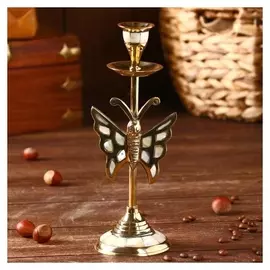 Подсвечник "Цветная бабочка" латунь, перламутр 7,5х7,5х22 см