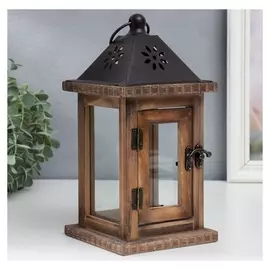 Подсвечник дерево на 1 свечу "Фонарь" состаренный 25х12,5х12,5 см