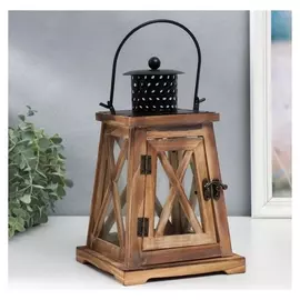 Подсвечник дерево на 1 свечу "Фонарь - трапеция" состаренный 26х16х16 см