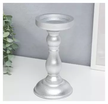 Подсвечник дерево на 1 свечу "Оскар" серебристый 19,5х10х10 см