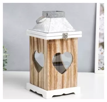 Подсвечник дерево, стекло "Фонарик любви" 15х15х30,5 см