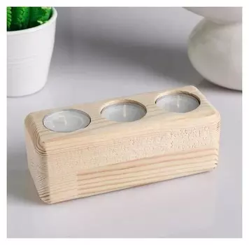Подсвечник деревянный под 3 свечи "Прямоугольный", массив, 15.5×6×6 см
