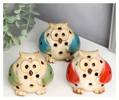 Подсвечник "Филин-пузатик" набор 3 шт. 7,7х7,7х6,8 см