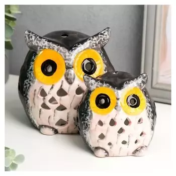 Подсвечник "Филины мраморные" набор 2 шт. 12х11х12 см