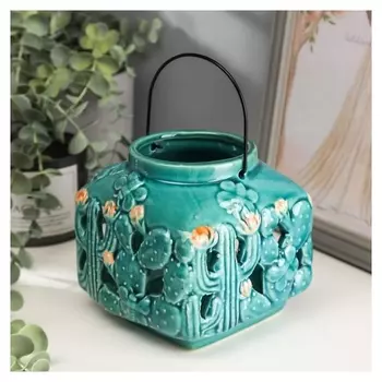 Подсвечник керамика на 1 свечу "Кактусы цветущие" 12х11,5х11,5 см