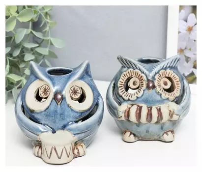 Подсвечник керамика на 1 свечу "Синий филин" 10х10х10 см