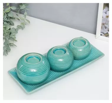 Подсвечник керамика набор на 3 свечи "Шары" на подставке 12х8х29 см