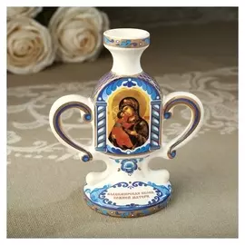 Подсвечник "Киот владимирская", гжель
