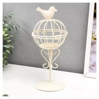 Подсвечник металл 1 свеча "Птица и гнездо" белый 23х10х10 см