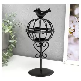 Подсвечник металл 1 свеча "Птица и гнездо" чёрный 23х10х10 см