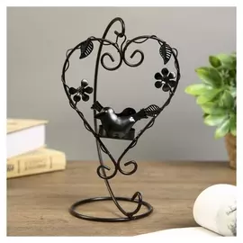 Подсвечник металл 1 свеча "Птица в сердце" чёрный 23х16х10 см