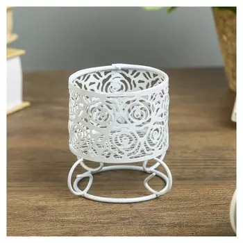 Подсвечник металл 1 свеча "Розочки" белый 6,3х6,7х6,7 см