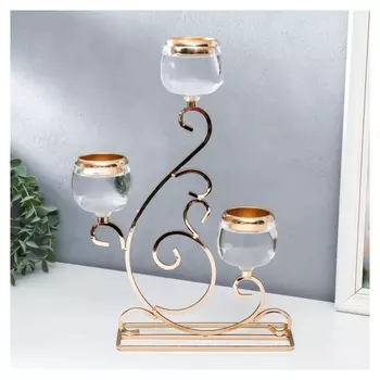 Подсвечник металл, акрил на 3 свечи "Гранде" золото 25х8х36 см