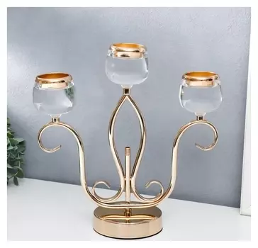 Подсвечник металл, акрил на 3 свечи "Жардин" золото 30х12х31 см