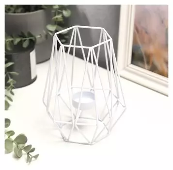 Подсвечник металл на 1 свечу "Геометрия" белый 17х12,5х14 см