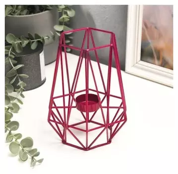 Подсвечник металл на 1 свечу "Геометрия" малиновый 17х12,5х14 см