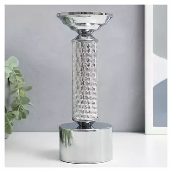 Подсвечник металл на 1 свечу "Иллюзия" серебро 21х8х8 см