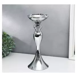 Подсвечник металл на 1 свечу "Изящный" серебристый 32х13х13 см