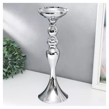 Подсвечник металл на 1 свечу "Изящный" серебристый 38х13х13 см