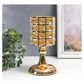 Подсвечник металл на 1 свечу "Кристаллы. бокал" золото 21х11х11 см