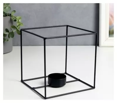 Подсвечник металл на 1 свечу "Лофт. Куб" чёрный 12х12х12 см