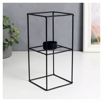 Подсвечник металл на 1 свечу "Лофт. прямоугольник из кубов" чёрный 20,5х9,5х9,5 см